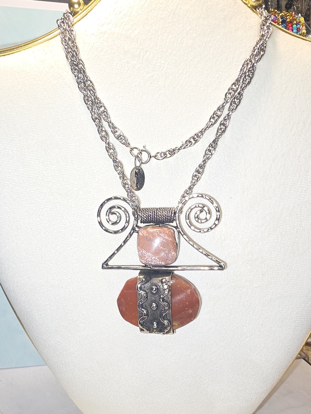 ZAD Silver-Tone Necklace with Peach and Coral Stones